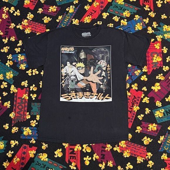 Naruto Shippuden Character Collage Double Sided Black Graphic Tee Shirt / Size M - Picture 1 of 6